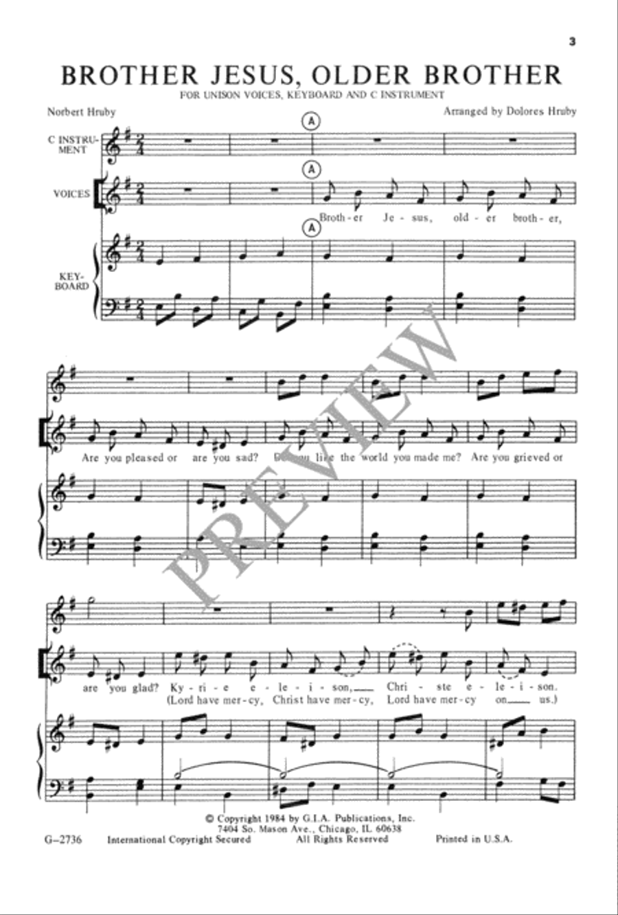 Brother Jesus, Older Brother Unison Choir scores gallery preview page 4