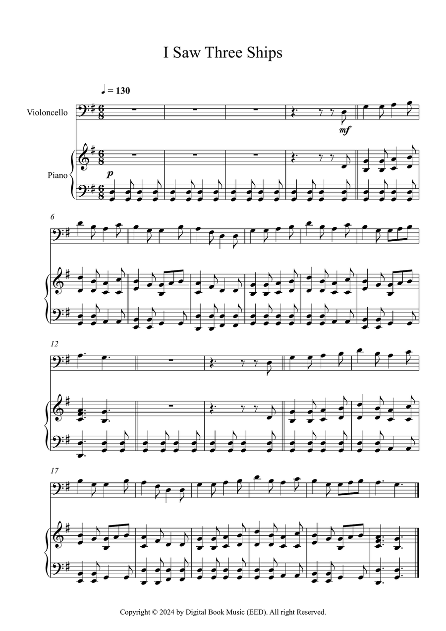 I Saw Three Ships (Cello + Piano) Piano scores gallery preview page 1
