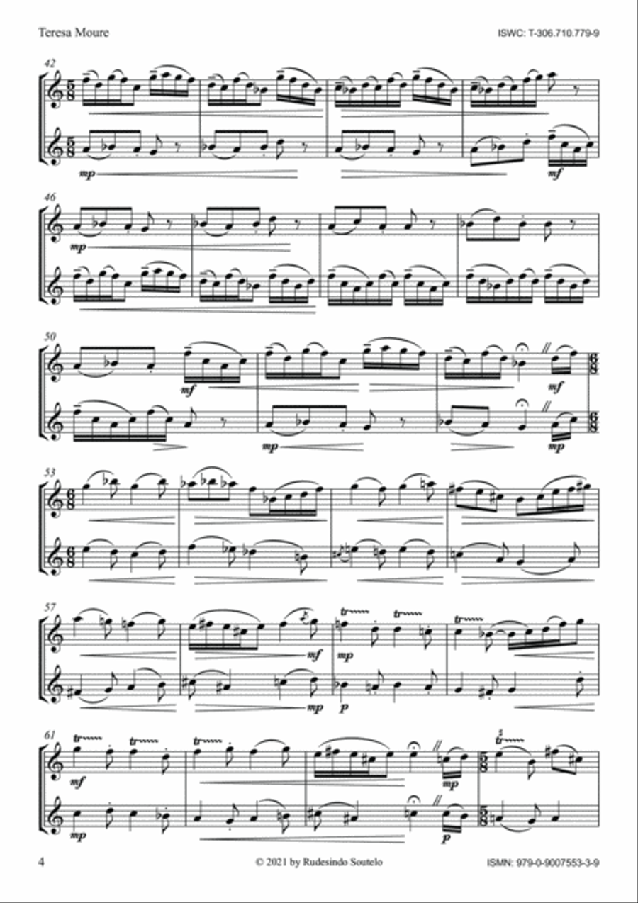 Teresa Moure (Flute and/or Violin Duo) Woodwind Ensemble scores gallery preview page 4