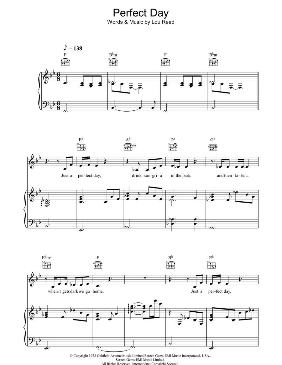 Perfect Day Piano, Vocal, Guitar scores gallery preview page 1
