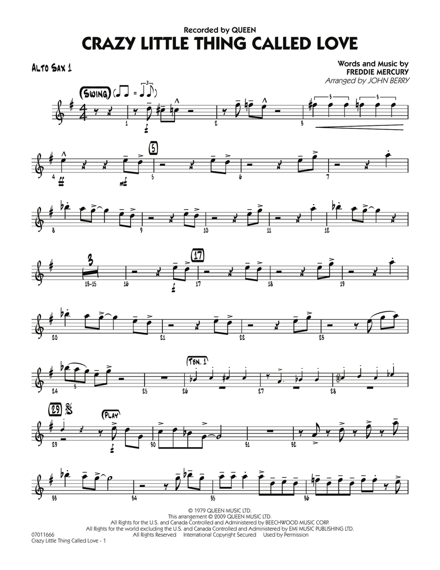 Crazy Little Thing Called Love Karaoke Download Crazy Little Thing Called Love - Alto Sax 1 by Queen - Alto Saxophone