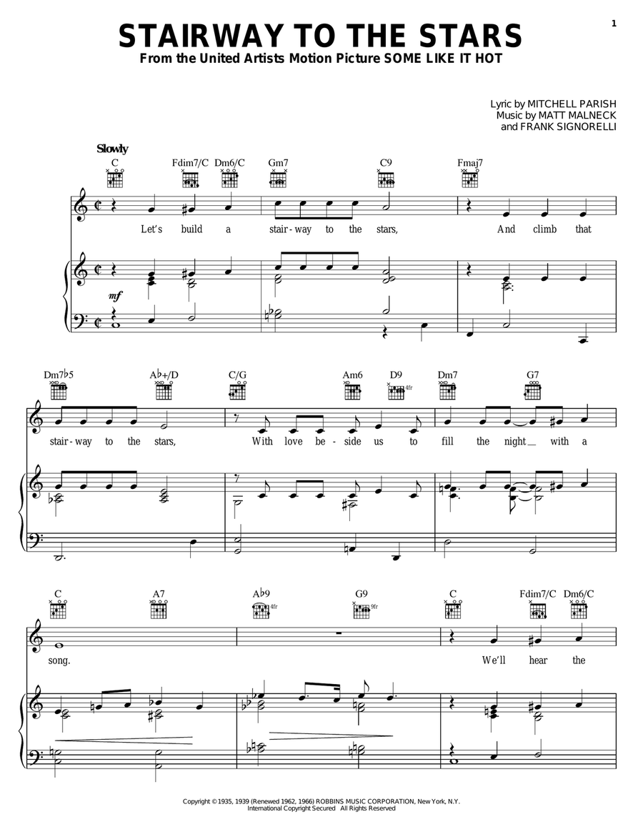 Stairway To The Stars Piano, Vocal, Guitar scores gallery preview page 1