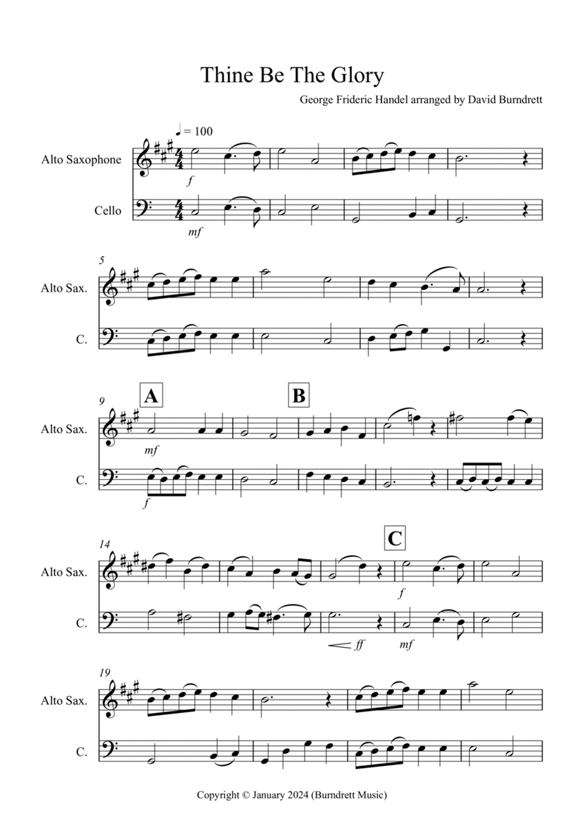 Thine Be The Glory for Alto Saxophone and Cello Duet image number null