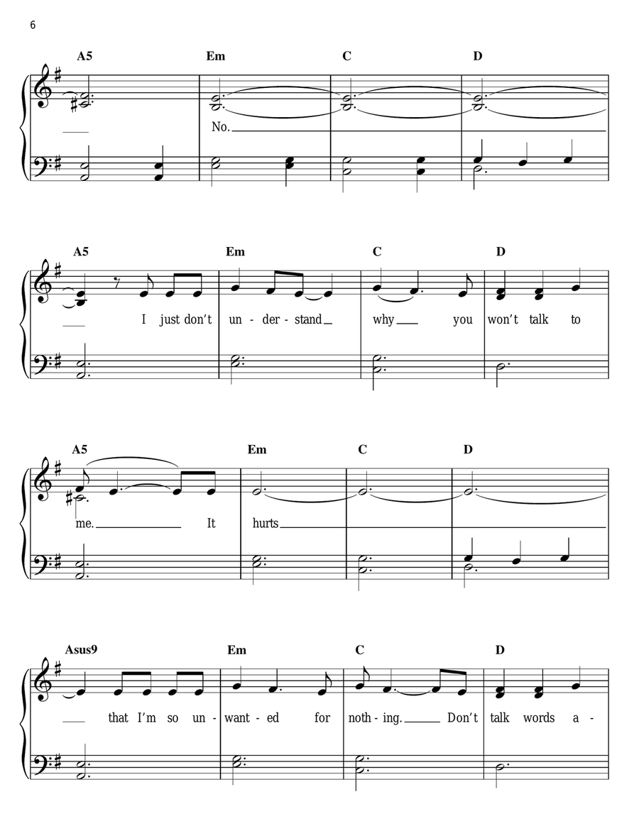Unwanted Easy Piano scores gallery preview page 6