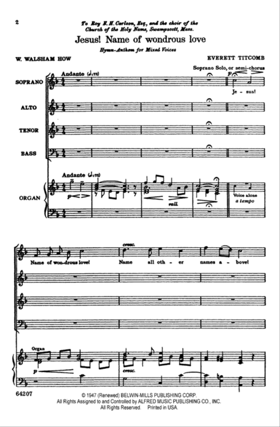 Jesus! Name of Wondrous Love 4-Part scores gallery preview page 2