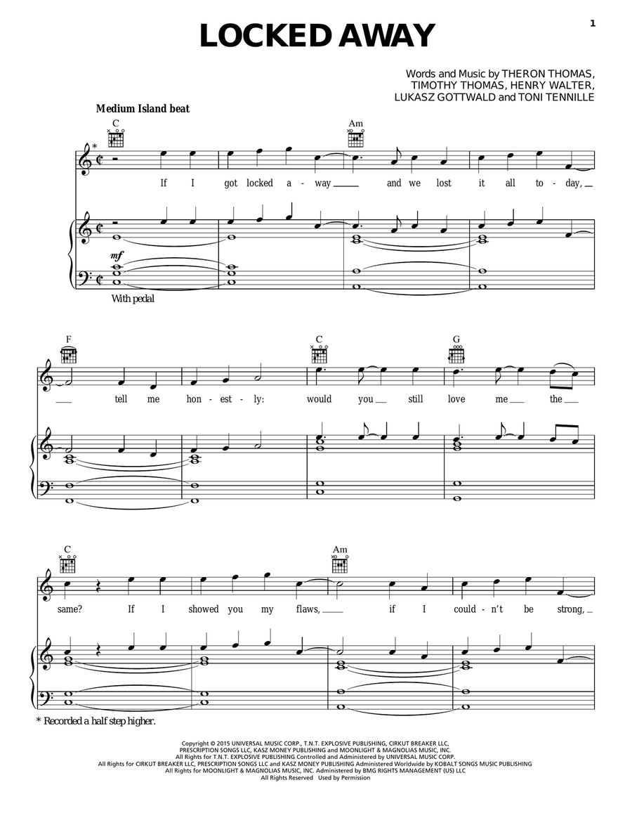 Locked Away Piano, Vocal, Guitar scores gallery preview page 1