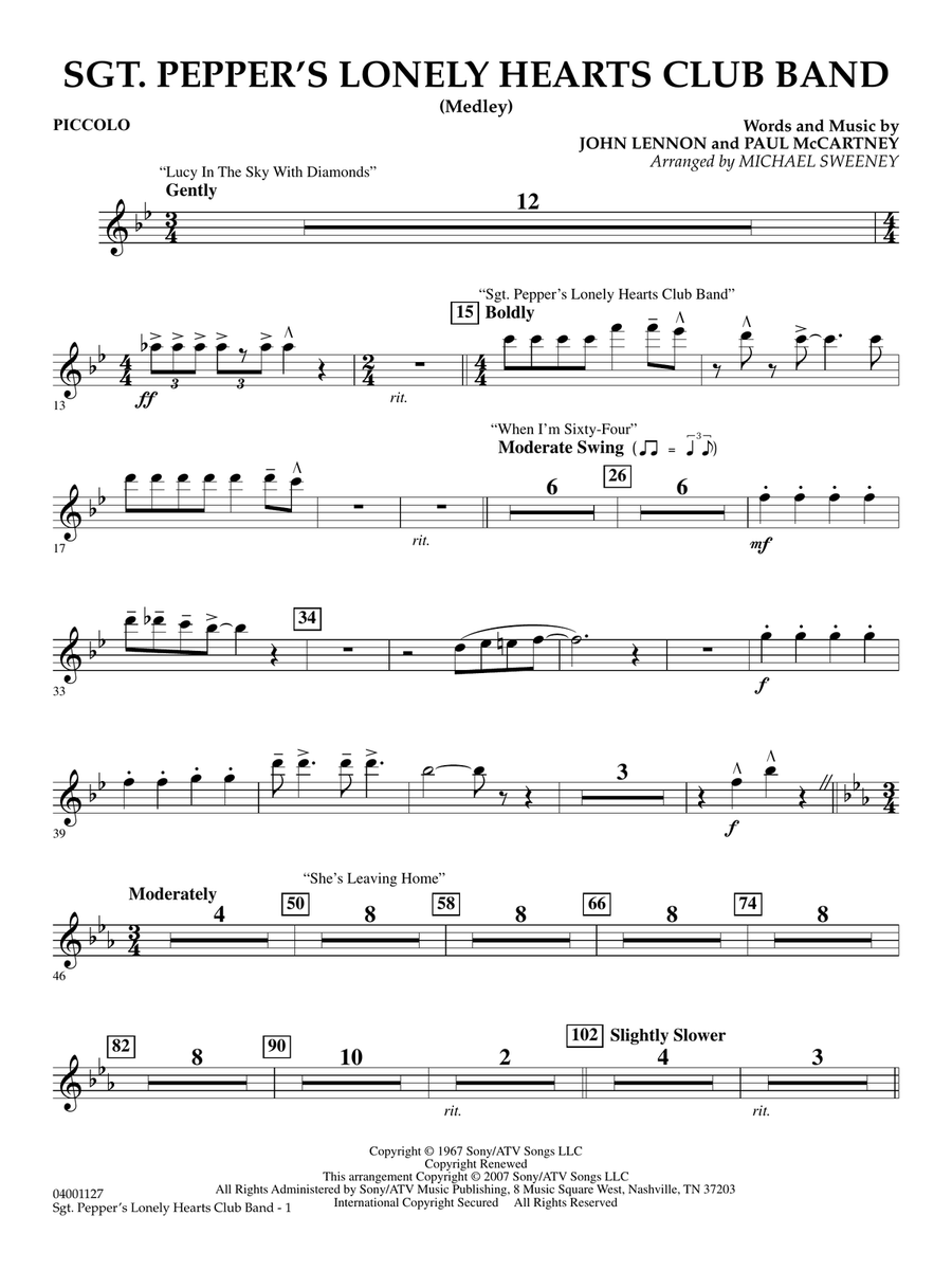 Sgt. Pepper's Lonely Hearts Club Band (Medley) (arr. Michael Sweeney) - Piccolo