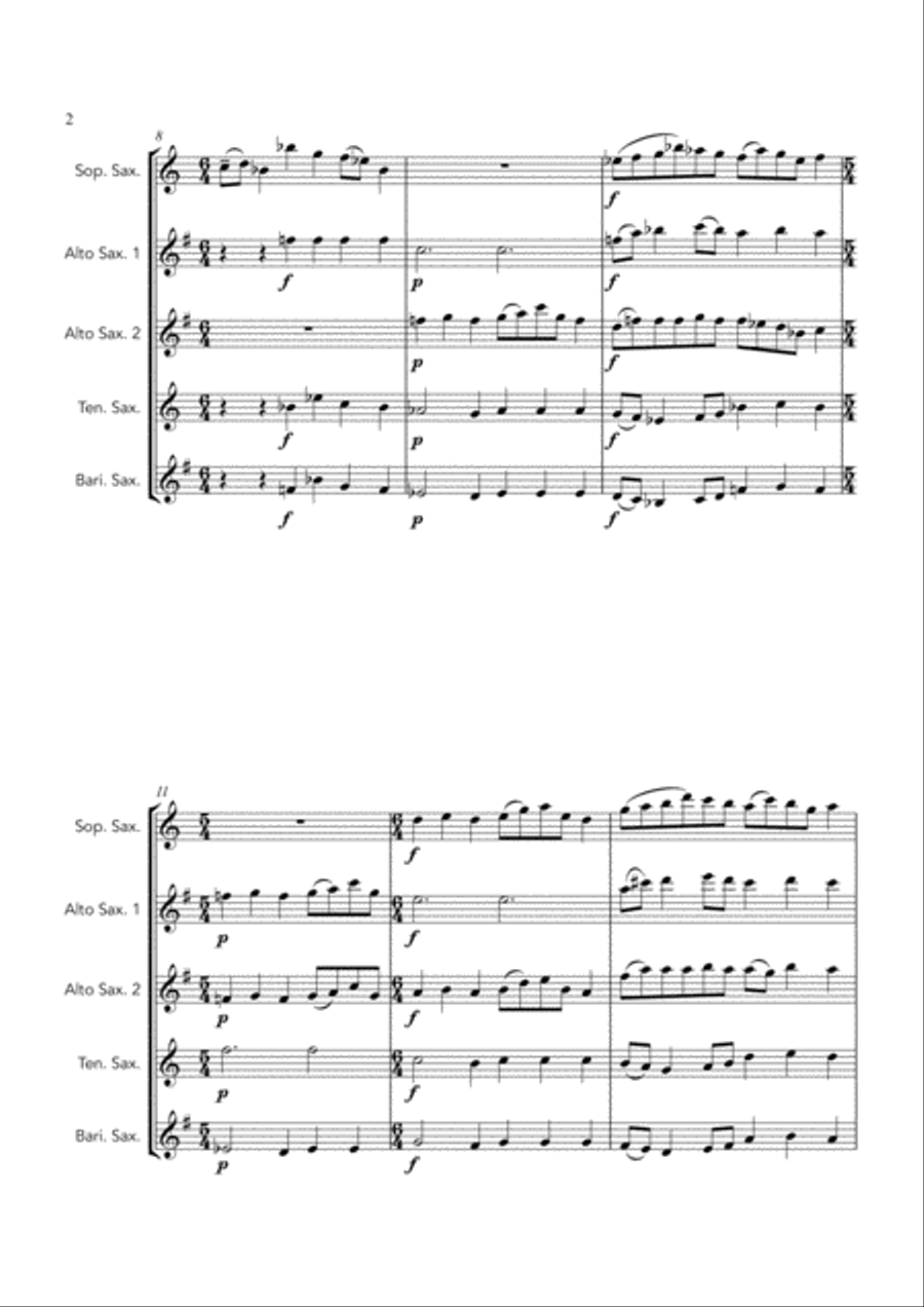 Promenade, Mussorgsky - SAATB saxophone quintet Saxophone Quintet scores gallery preview page 2