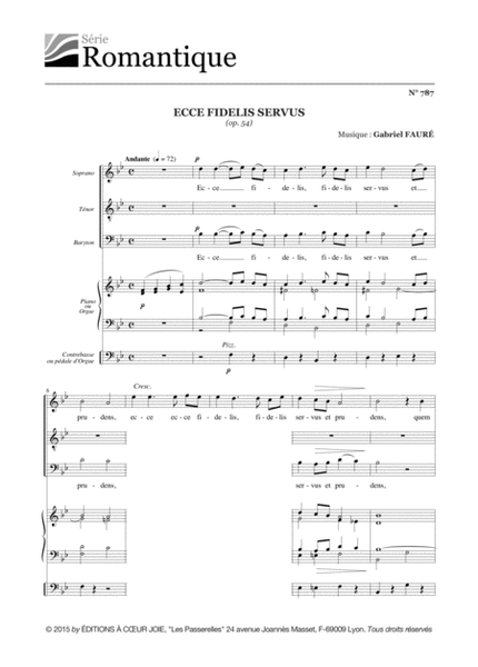 Ecce Fidelis Servus - Faure - Stbar Piano Ou Orgue