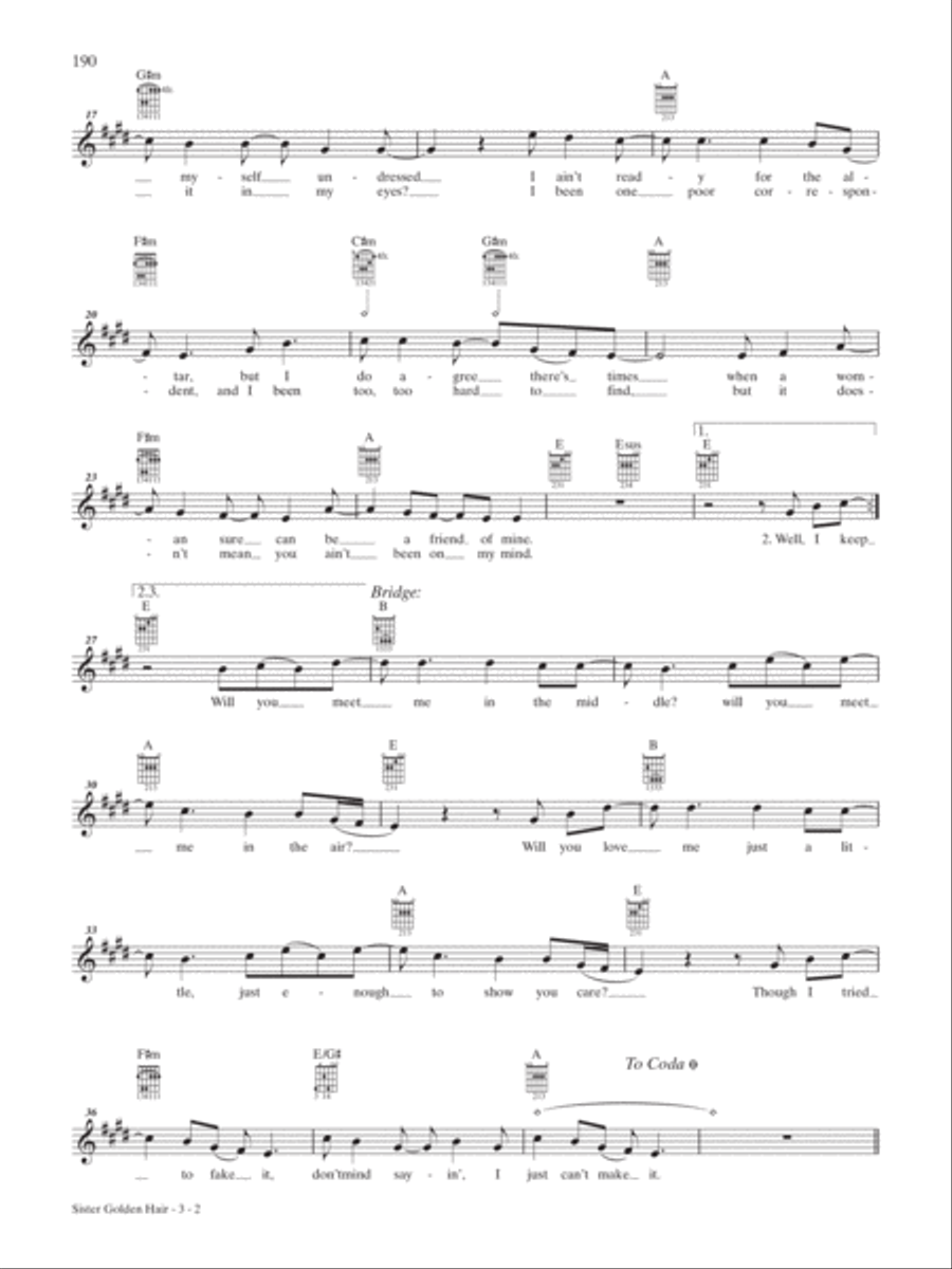 Sister Golden Hair Guitar Tablature scores gallery preview page 2
