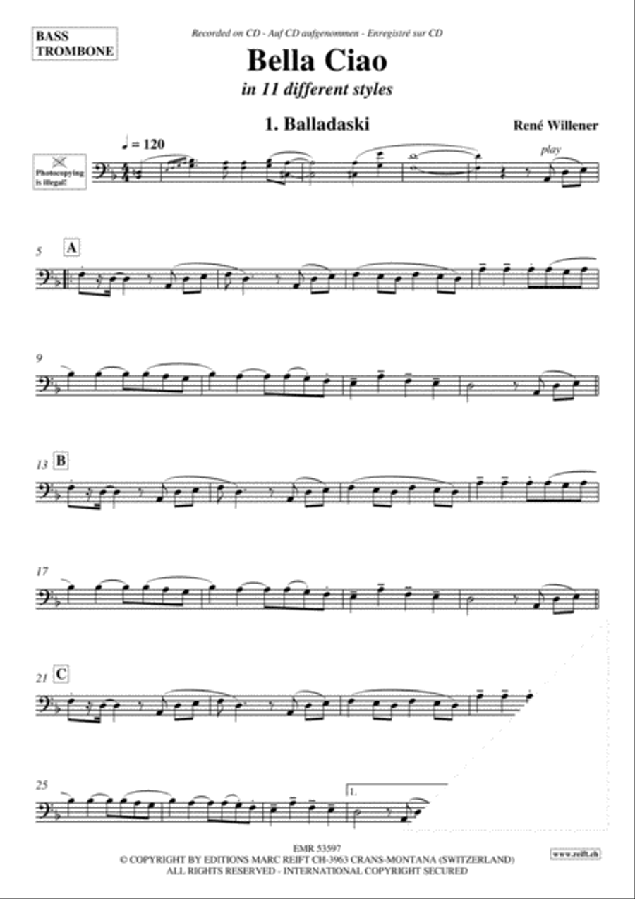 Bella Ciao Trombone scores gallery preview page 3