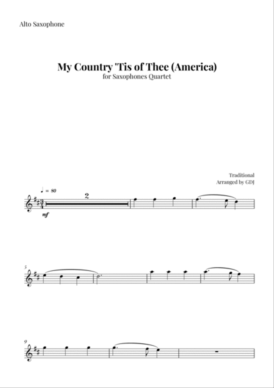 My Country 'Tis of Thee (America) Saxophone Quartet scores gallery preview page 6