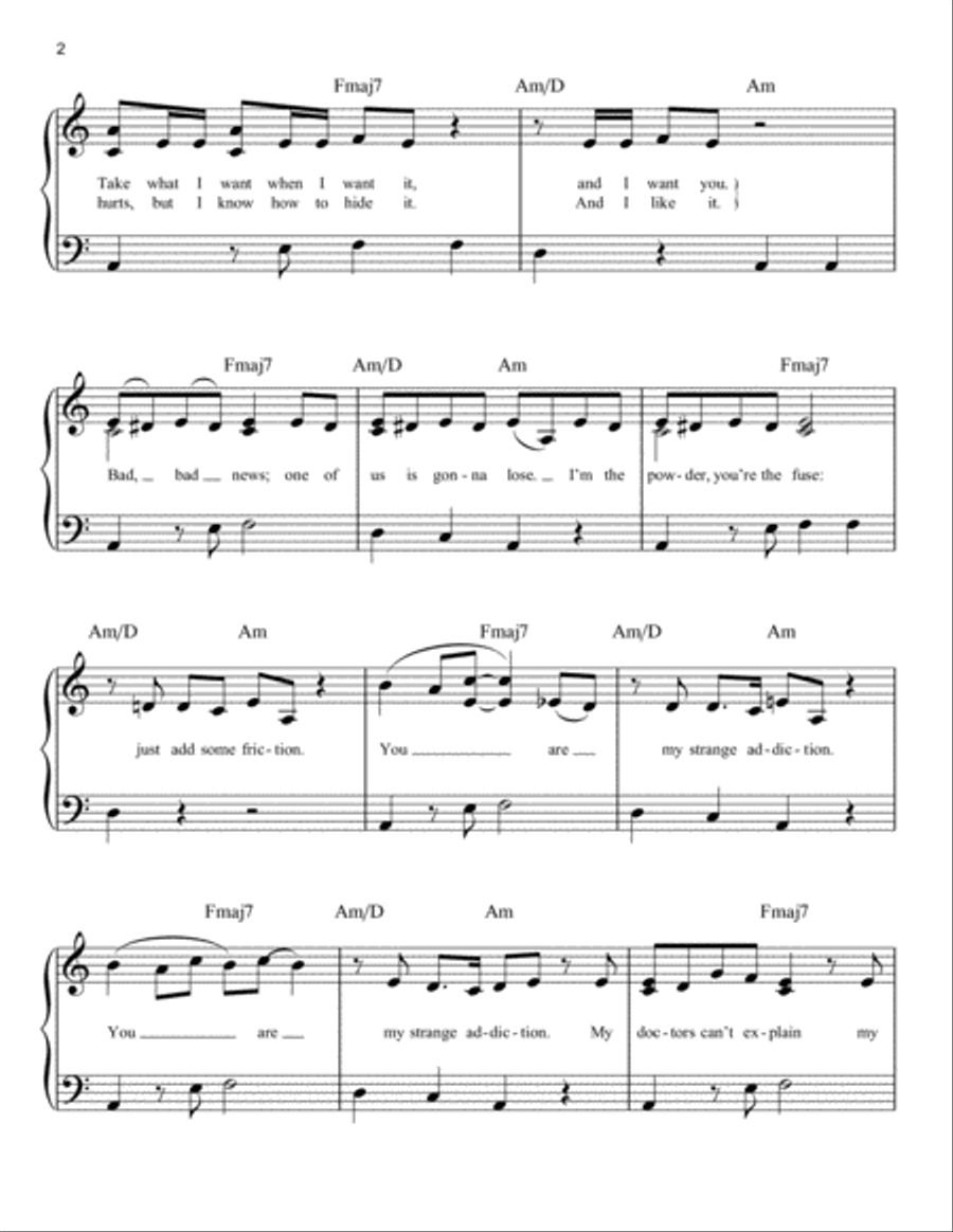 my strange addiction Easy Piano scores gallery preview page 2