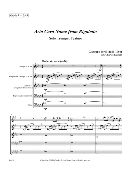 Aria "Caro Nome" from Rigoletto for Brass Quintet image number null