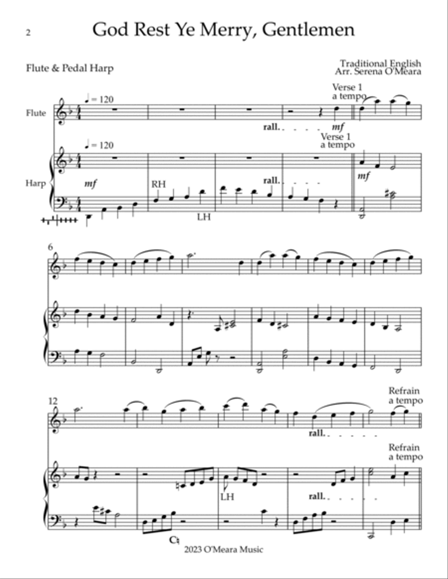 God Rest Ye Merry, Gentlemen, Duet for Flute & Pedal Harp Flute scores gallery preview page 2