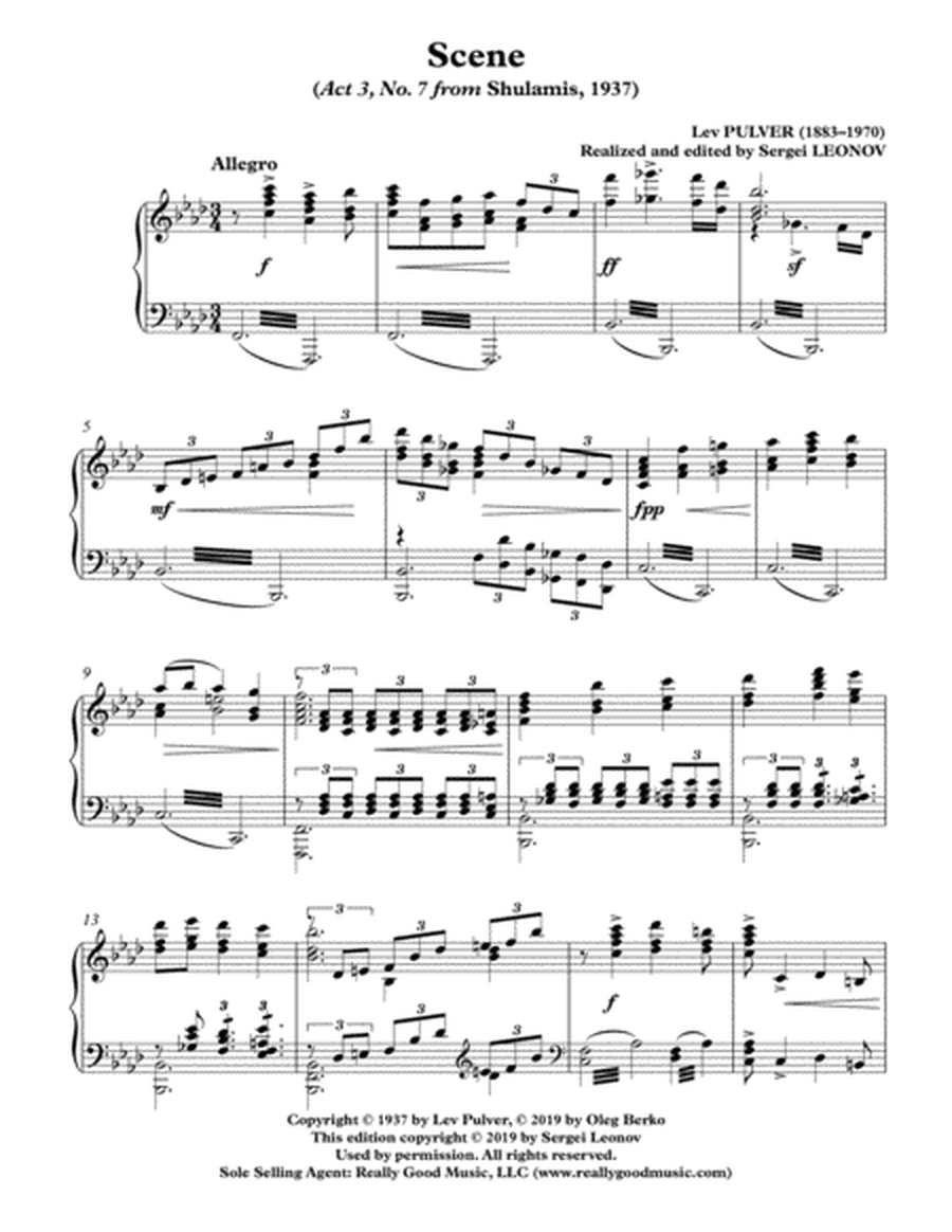 PULVER Lev: "Scene of Shulamis" from "Shulamis" for Soprano and Orchestra (Piano reduction)