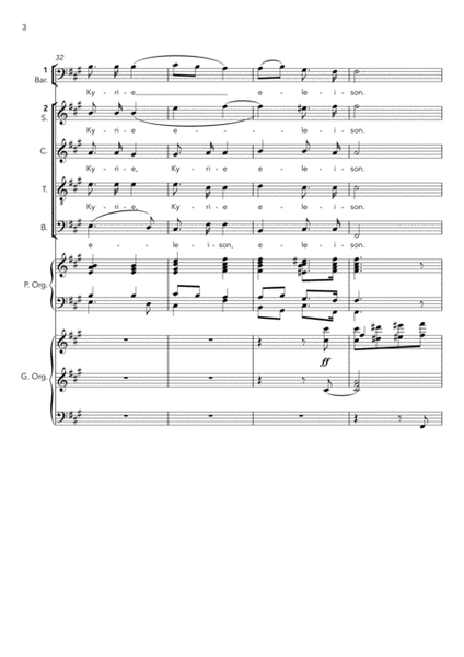 Messe à deux chœurs et deux orgues (choir of baritones, SATB, two organs)