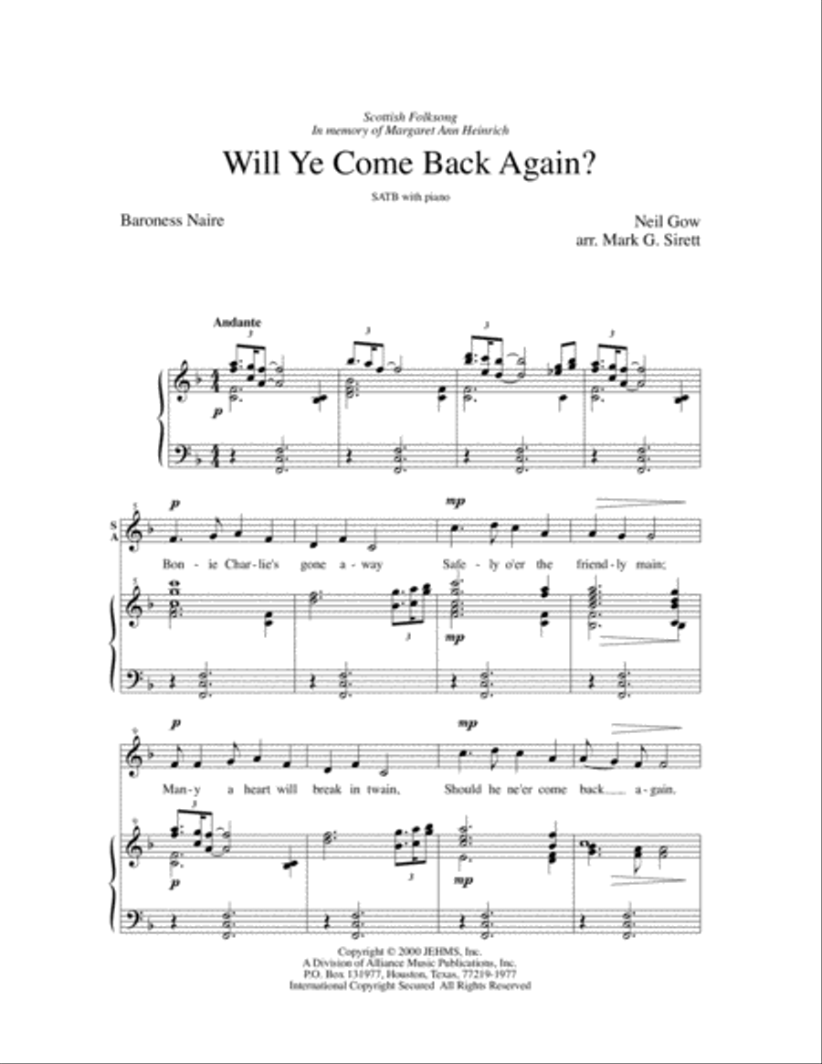 Will Ye No Come Back Again? 4-Part scores gallery preview page 2