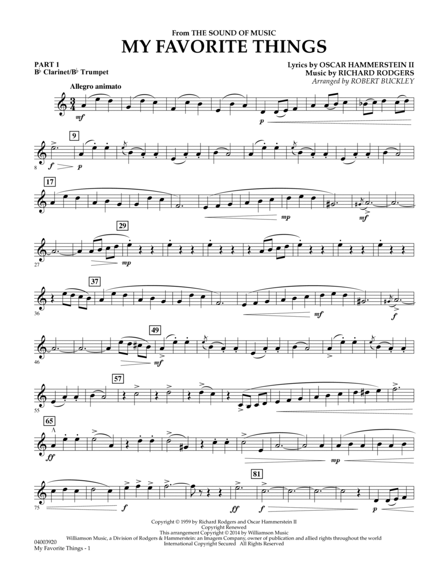 My Favorite Things (from The Sound of Music) - Pt.1 - Bb Clarinet/Bb Trumpet Concert Band scores gallery preview page 1