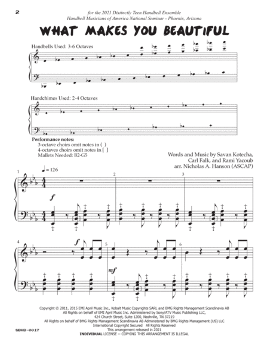 What Makes You Beautiful Handbell Choir scores gallery preview page 2