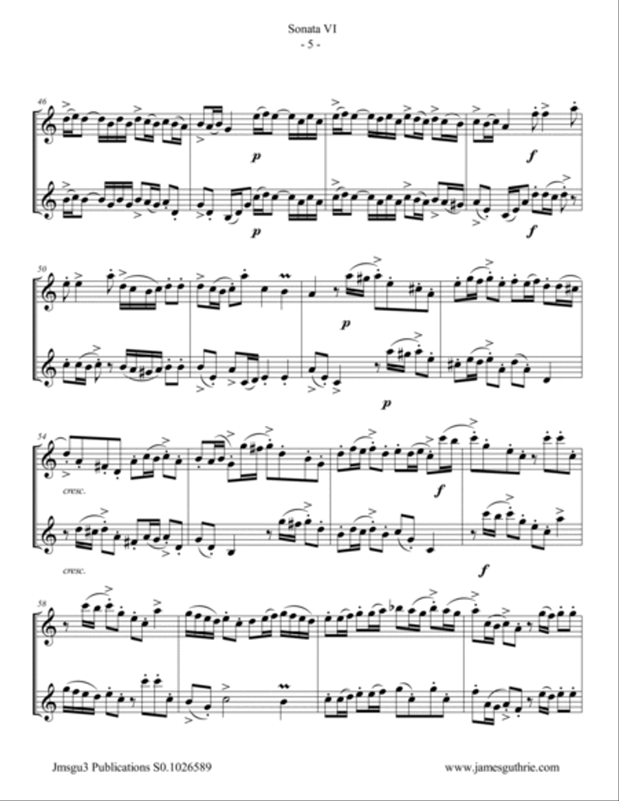 Handel: Sonata No. 6 for Violin Duo String Duet scores gallery preview page 5