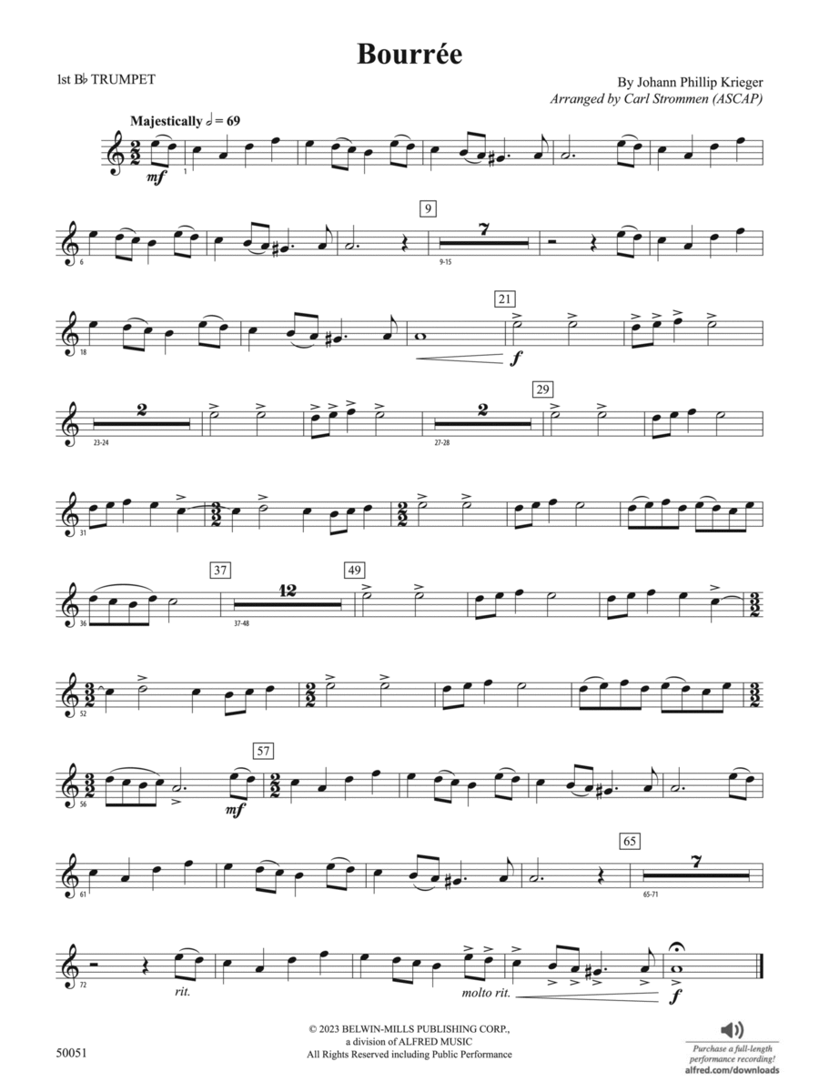 Bourrée: 1st B-flat Trumpet Concert Band scores gallery preview page 1