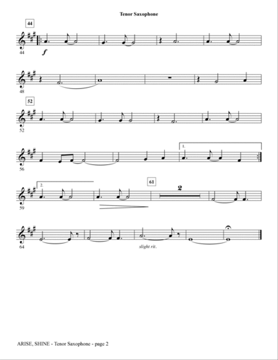 Arise, Shine (arr. Tom Fettke) - Tenor Saxophone (Tromb. 2 sub) Choir scores gallery preview page 2