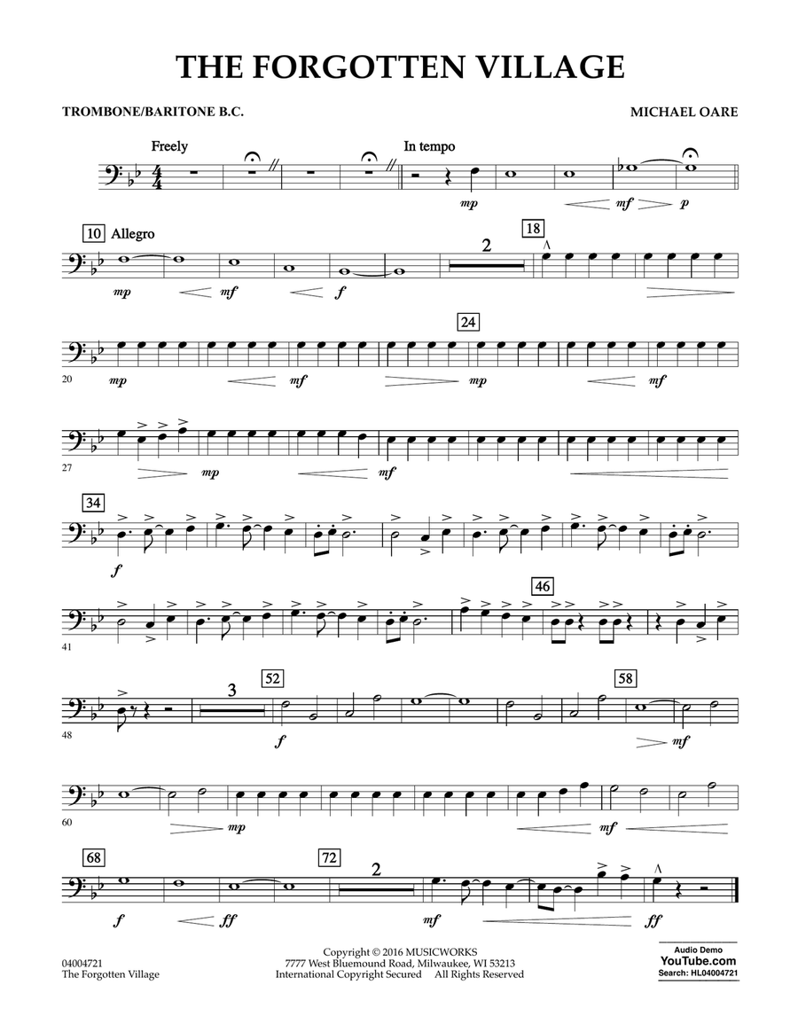 The Forgotten Village - Trombone/Baritone B.C. Concert Band scores gallery preview page 1
