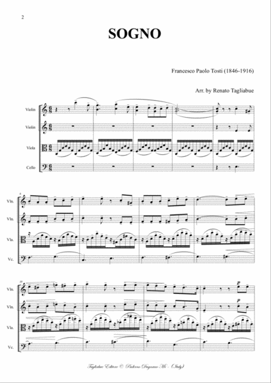 SOGNO - F.P. Tosti - Arr. for String Quartet - With Parts String Quartet scores gallery preview page 2