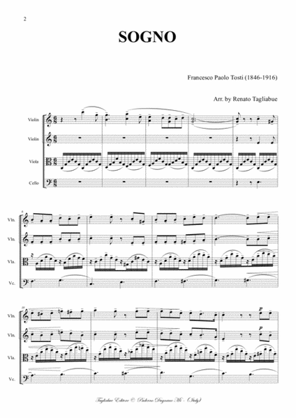 SOGNO - F.P. Tosti - Arr. for String Quartet - With Parts image number null