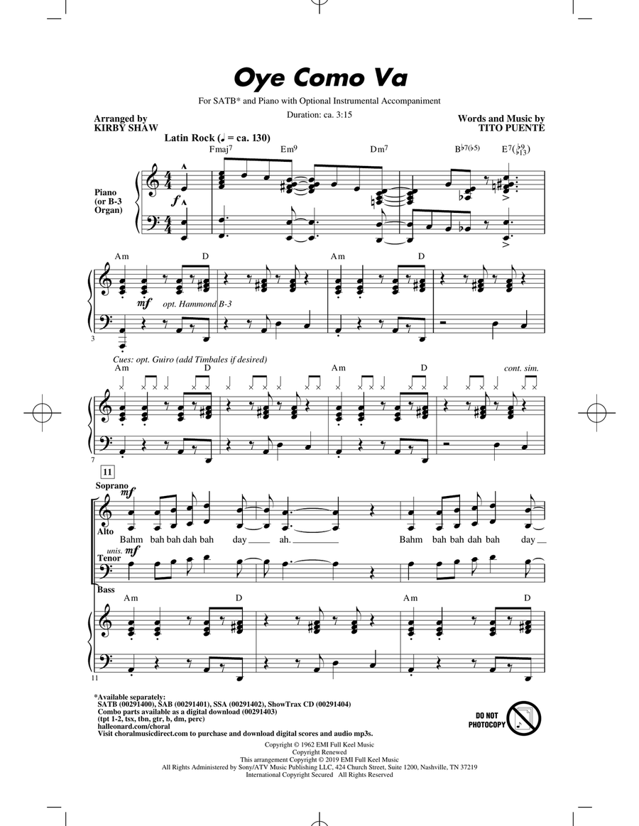 Oye Como Va (arr. Kirby Shaw) 4-Part scores gallery preview page 1