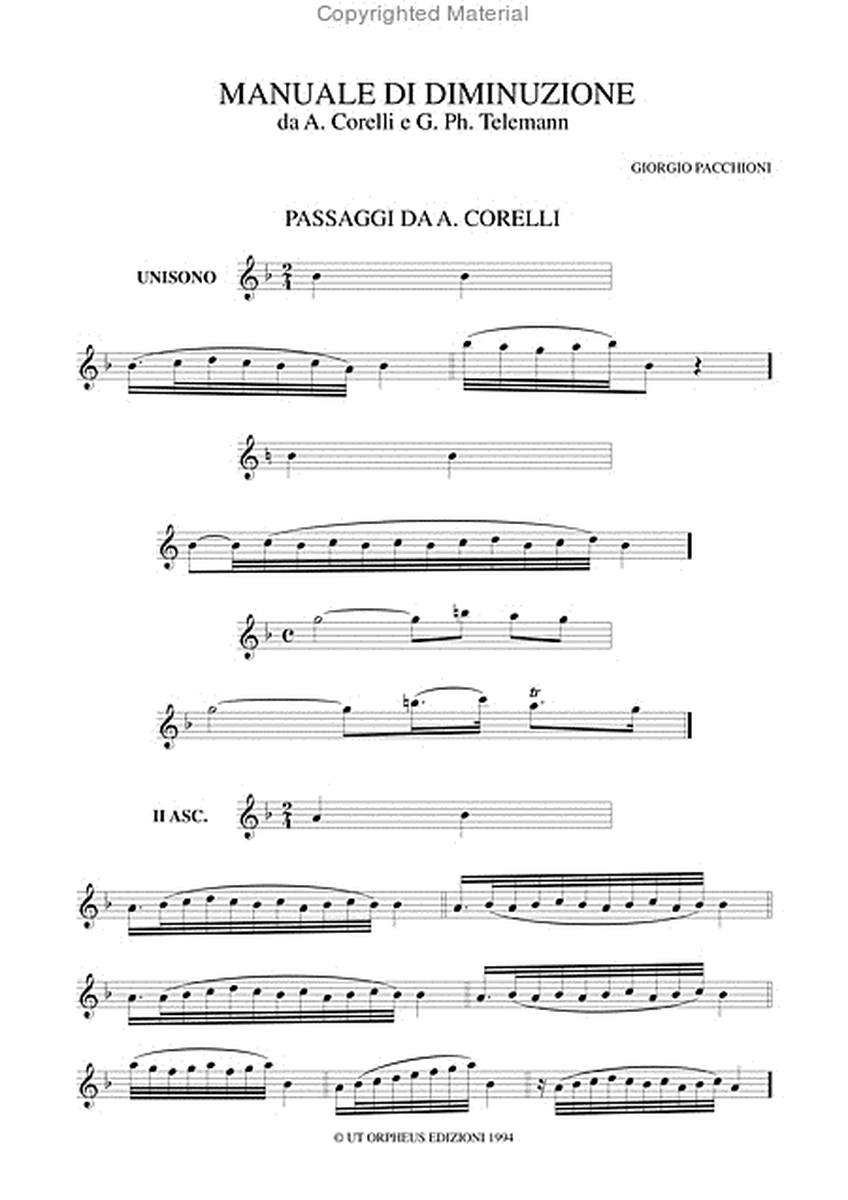 Diminution Manual from works by A. Corelli and G. Ph. Telemann for Treble Recorder (Violin, Flute, Viol) image number null