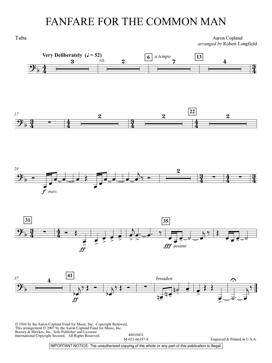 Fanfare For The Common Man (arr. Robert Longfield) - Tuba