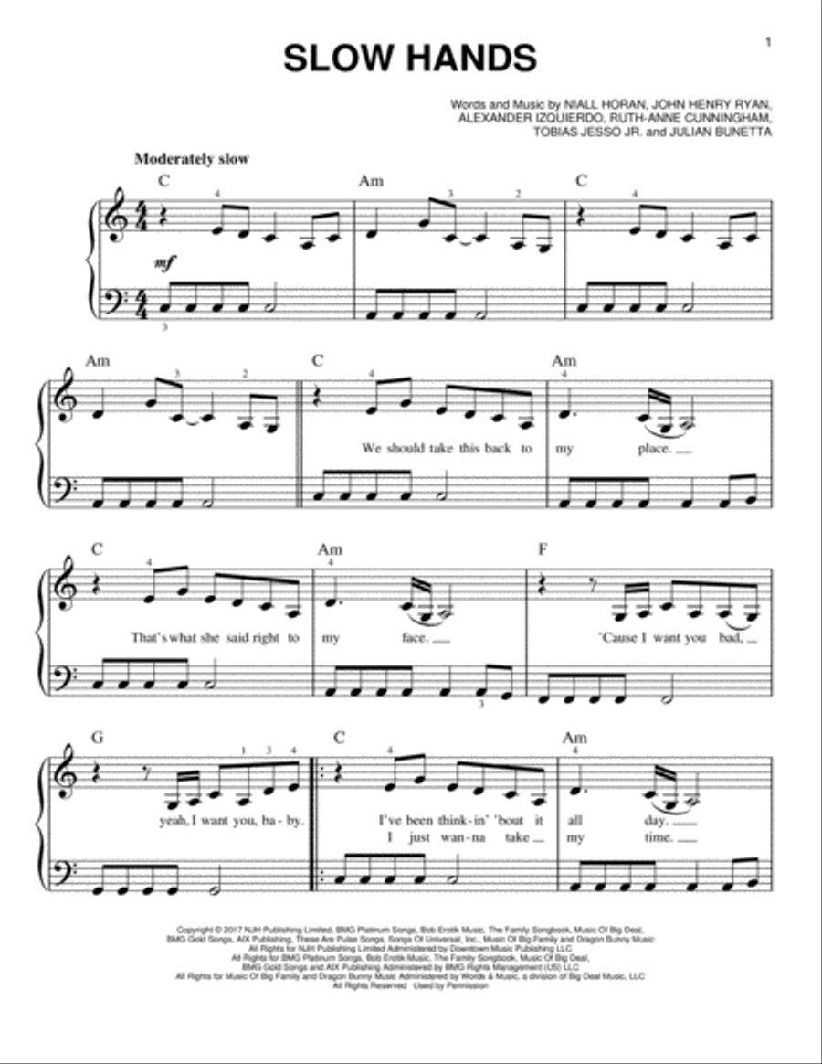 Slow Hands Slow Hands Easy Piano scores gallery preview page 1