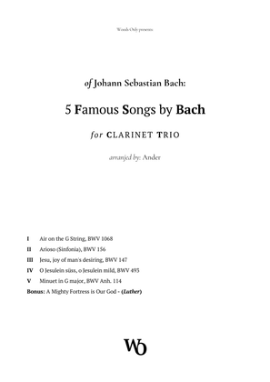 Book cover for 5 Famous Songs by Bach for Clarinet Trio