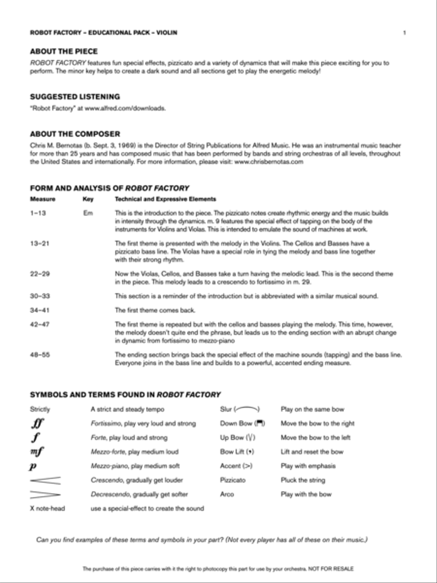 Robot Factory: Violin Educational Pack String Orchestra scores gallery preview page 1