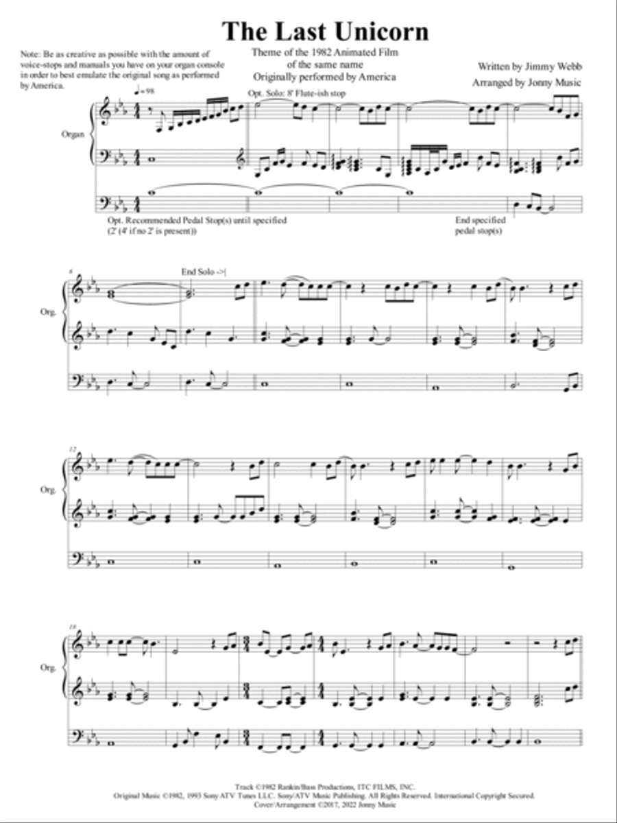 The Last Unicorn (main Theme) Organ Solo scores gallery preview page 2