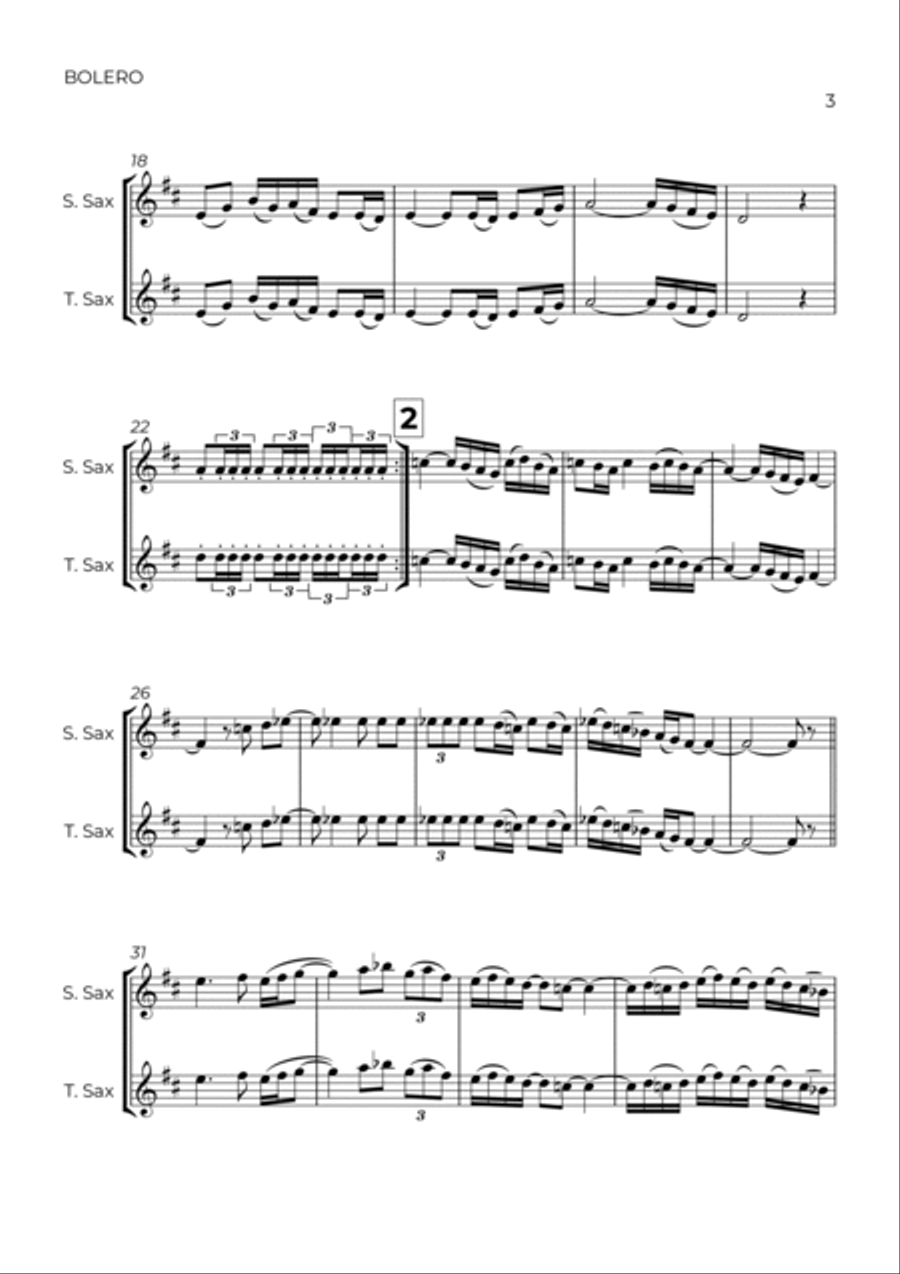 BOLERO - RAVEL - SAX SOPRANO & TENOR Tenor Saxophone scores gallery preview page 3