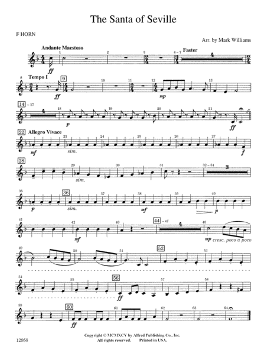 The Santa of Seville: 1st F Horn Concert Band scores gallery preview page 1