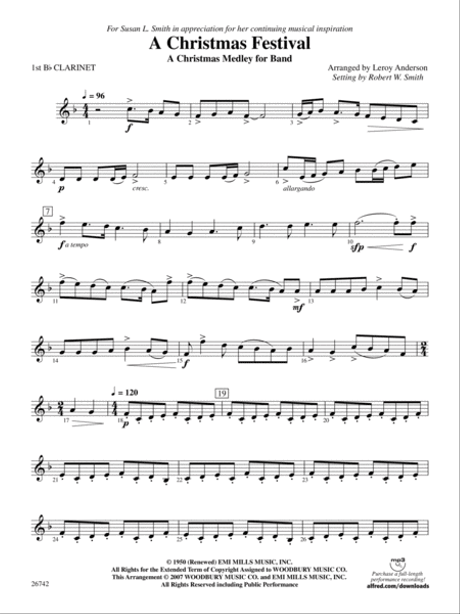 A Christmas Festival: 1st B-flat Clarinet Concert Band scores gallery preview page 1