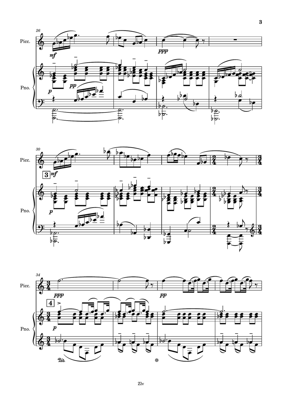 Sonata for Oboe and Piano, I. Elégie, {Piccolo Version} Piccolo scores gallery preview page 3