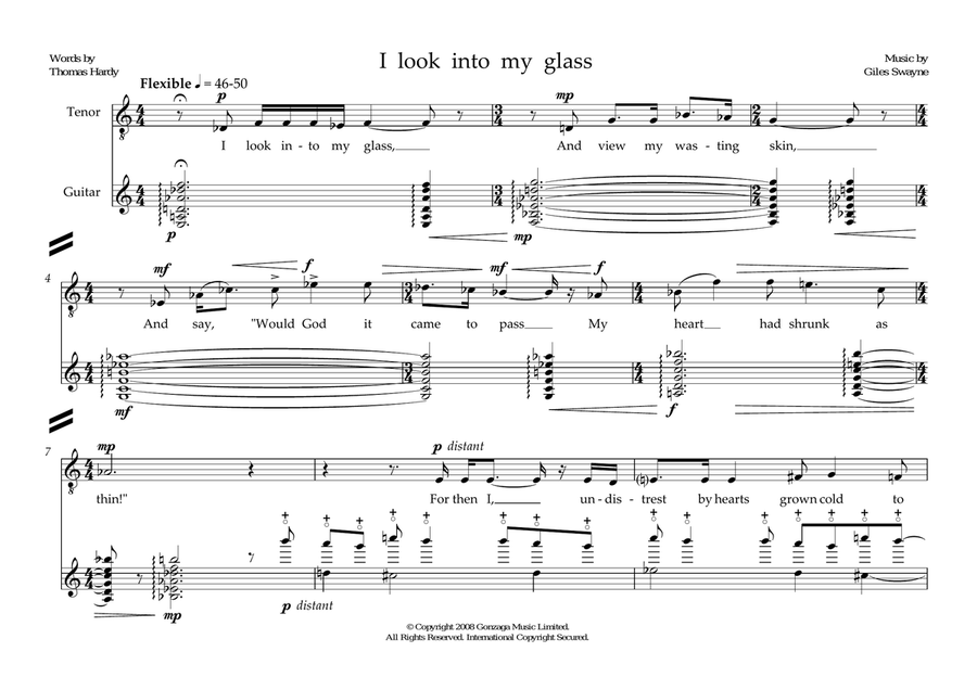 I look into my glass (for tenor and guitar) Piano, Vocal scores gallery preview page 1