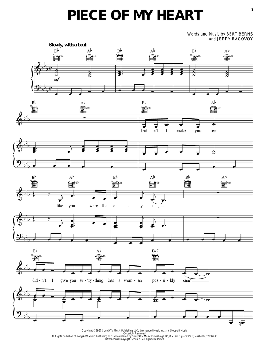 Piece Of My Heart Piece Of My Heart Piano, Vocal, Guitar scores gallery preview page 1