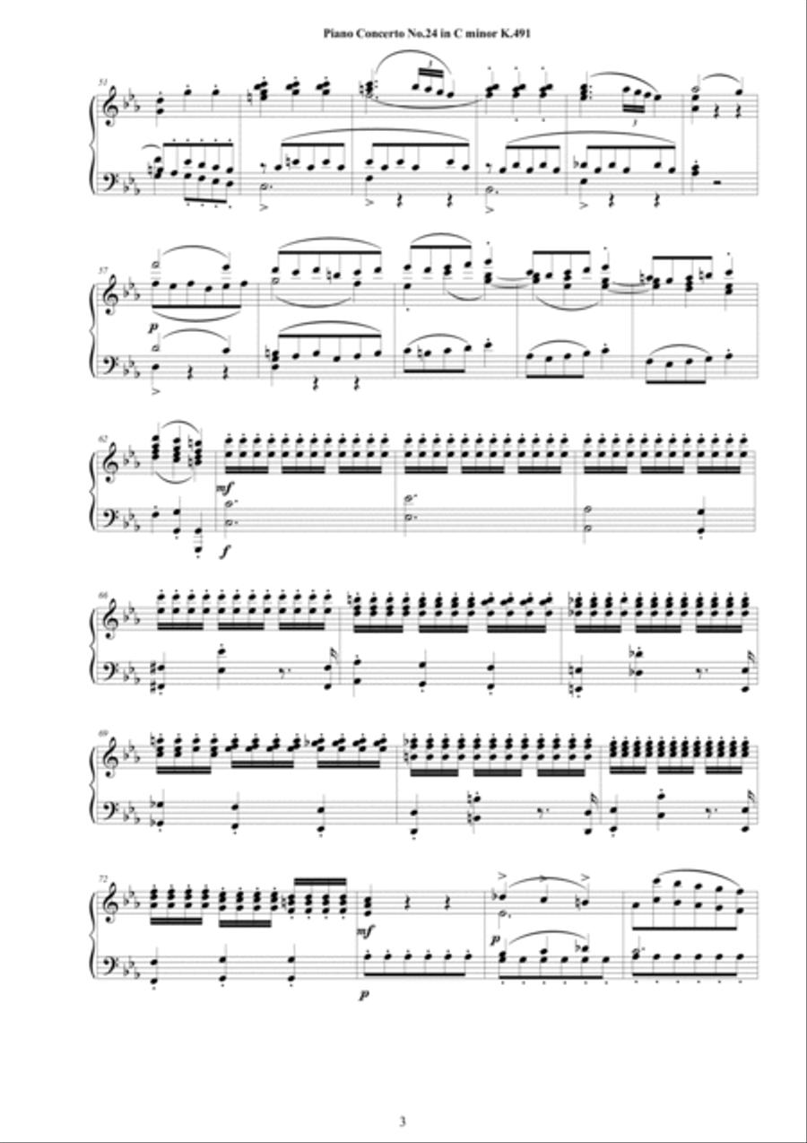 Mozart - Piano Concerto No.24 in C minor K 491 - Complete Piano Version Piano Solo scores gallery preview page 3