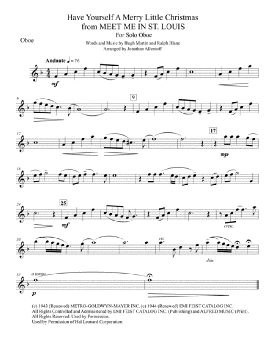 Have Yourself A Merry Little Christmas from MEET ME IN ST. LOUIS Oboe Solo scores gallery preview page 1