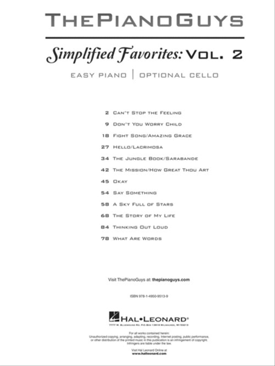 The Piano Guys – Simplified Favorites, Volume 2 Cello scores gallery preview page 2