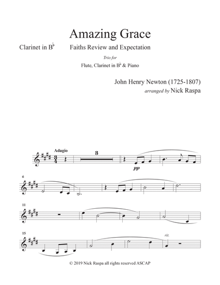 Amazing Grace (Trio - Flute, Clarinet & Piano) B Flat Clarinet part image number null