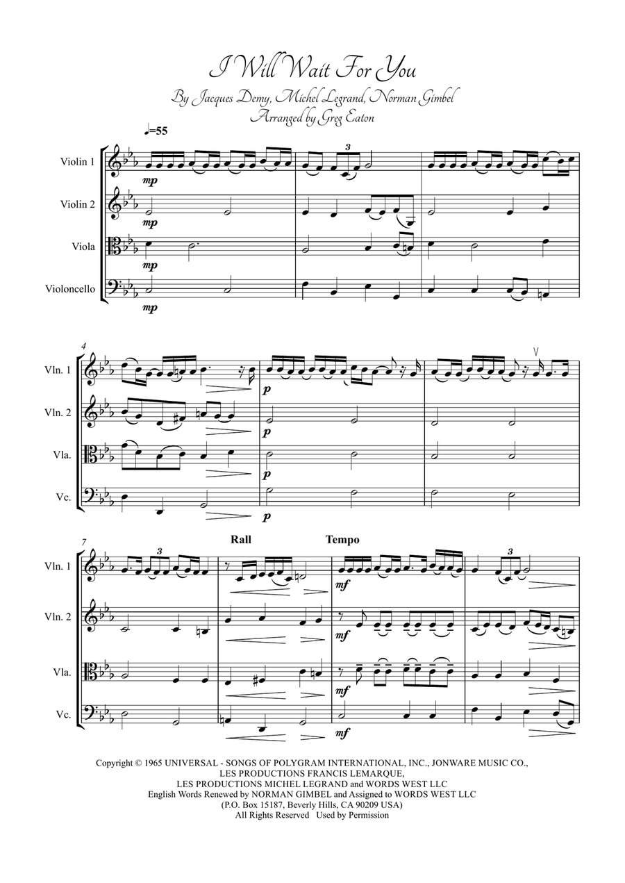 I Will Wait For You String Quartet scores gallery preview page 1
