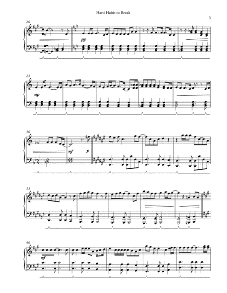 Hard Habit To Break Piano Solo scores gallery preview page 3