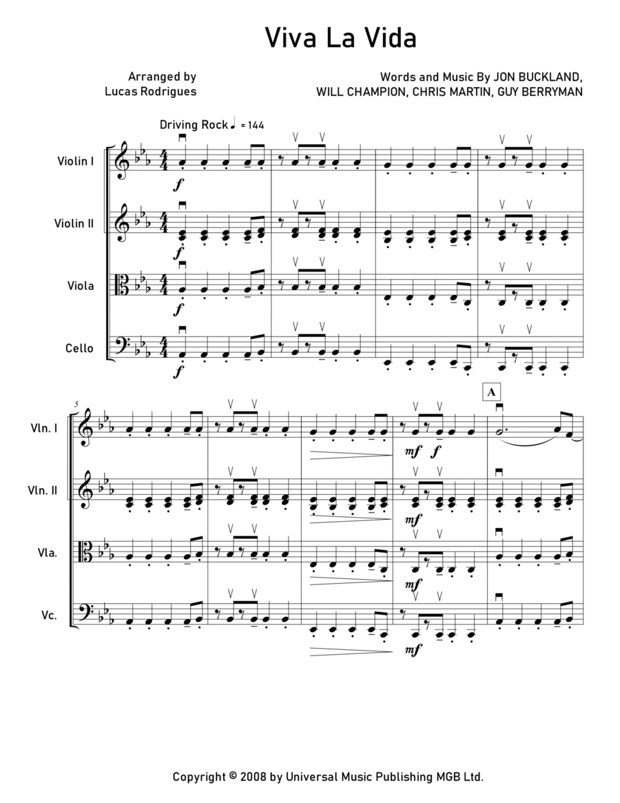 Viva La Vida String Orchestra scores gallery preview page 1